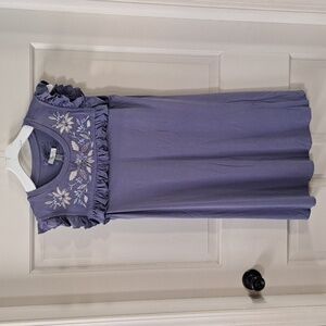 Cupio Boho Ruffles Sleeve Embroidered Lightweight Above Knee Shift Dress